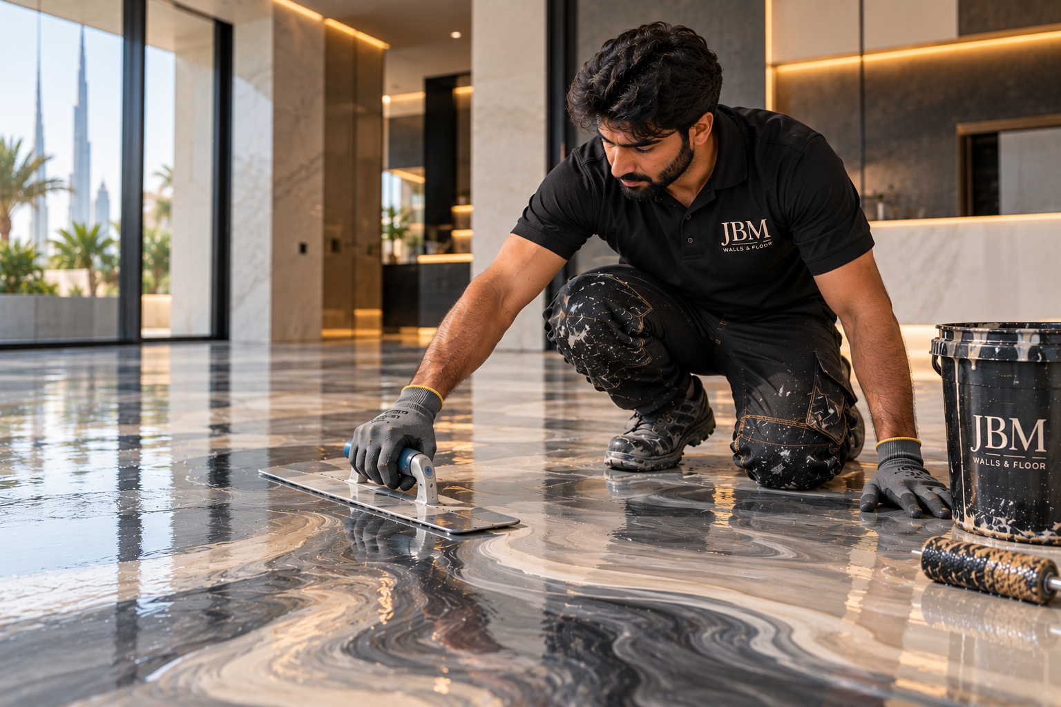 Decorative epoxy flooring by JBM Walls and Floors